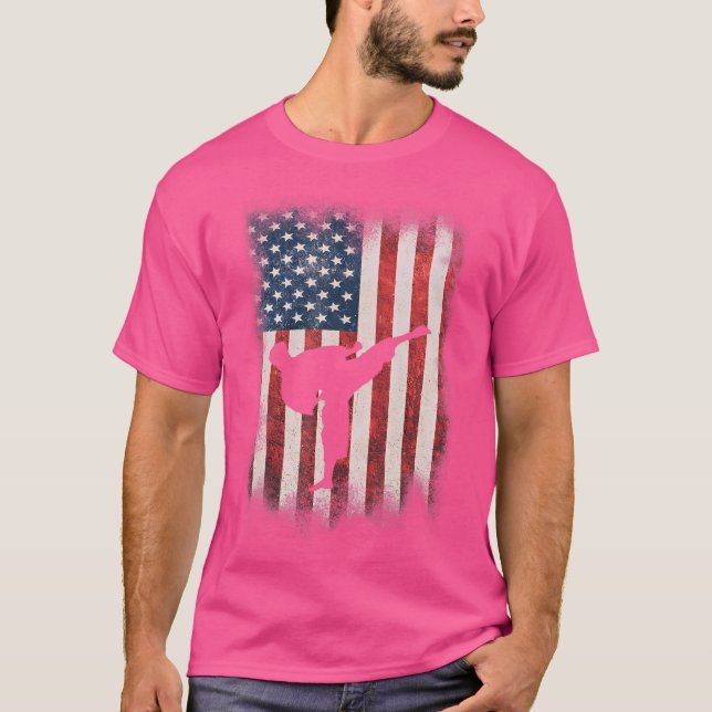 Camiseta Letra Clássica Americana Flag Taekwondo Karate S (Frente)
