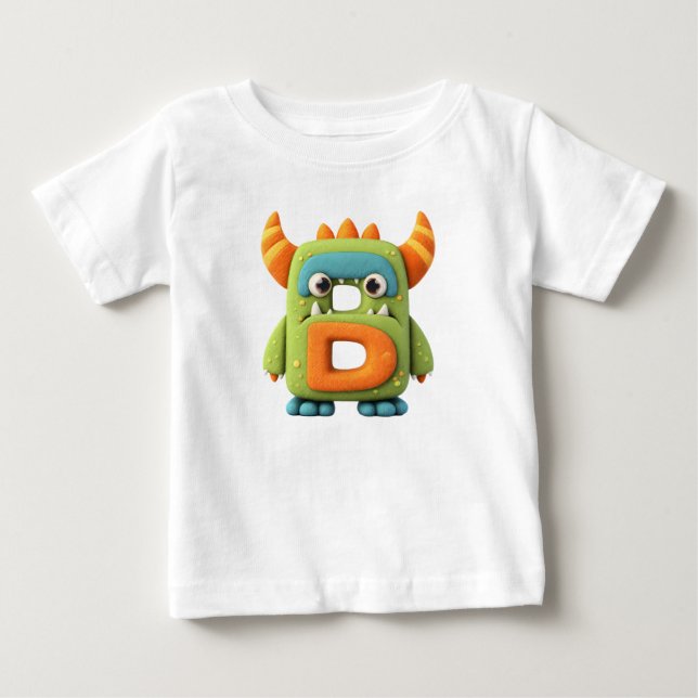 Camiseta Letra D do Alfabeto Monstro – Monstro Fofo com Chi (Frente)