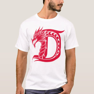 Camiseta Letra D Estilizada com Dragão, Alfabeto de Dragão,