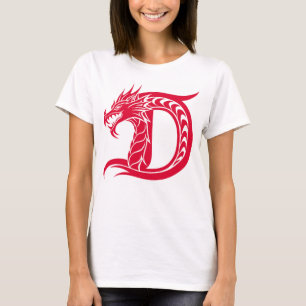 Camiseta Letra D Estilizada com Dragão, Alfabeto de Dragão,