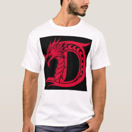 Camiseta Letra D Estilizada com Dragão, Alfabeto de Dragão,