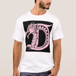Camiseta Letra D Estilizada com Dragão, Alfabeto de Dragão,