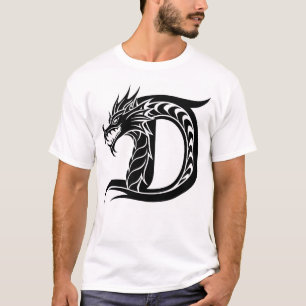 Camiseta Letra D Estilizada com Dragão, Alfabeto de Dragão,