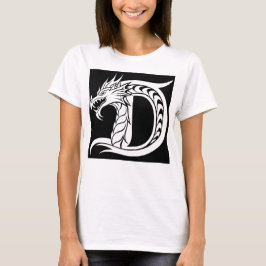 Camiseta Letra D Estilizada com Dragão, Alfabeto de Dragão,
