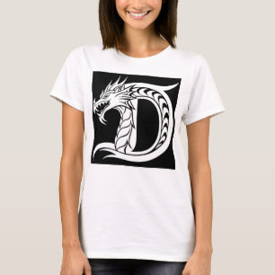 Camiseta Letra D Estilizada com Dragão, Alfabeto de Dragão,