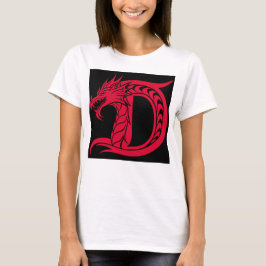 Camiseta Letra D Estilizada com Dragão, Alfabeto de Dragão,