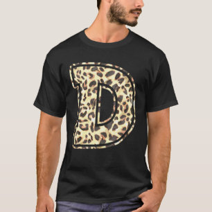 Camiseta Letra D Inicial Estampa de Leopardo Guepardo Tendê