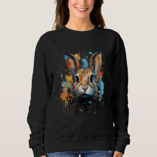 Camiseta Letra de Retrato do Coelho Vibrante com Placas de
