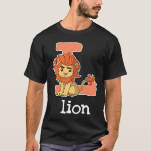 Camiseta Letra do Alfabeto Leão Grandes Felinos  Crianças