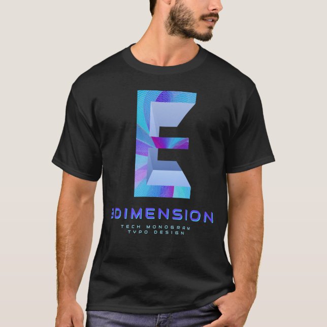 Camiseta Letra E Tecnologia 3D Moderno Monograma Elegante (Frente)