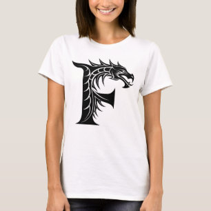 Camiseta Letra F Estilizada com Dragão, Alfabeto de Dragão,