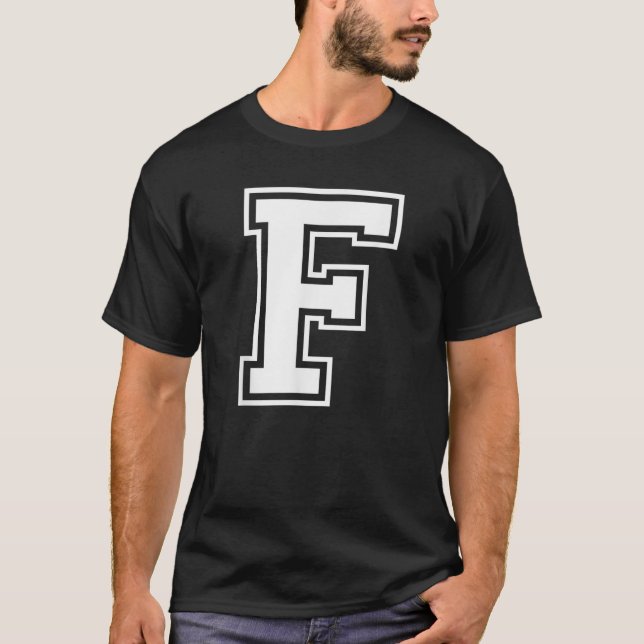 Camiseta Letra F Maiúscula Alphabet College Varsity Monogra (Frente)