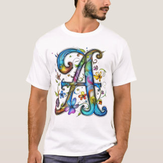 Camiseta Letra Floral Colorida A – Monograma Artístico Alph