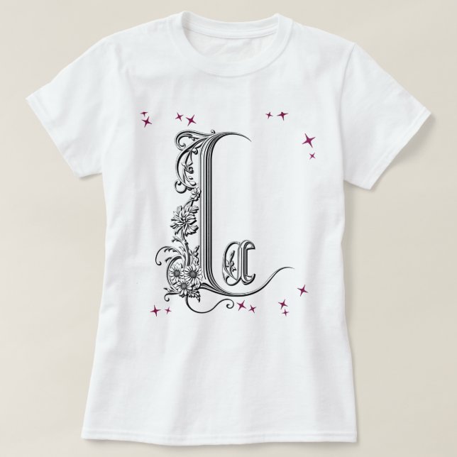 Camiseta Letra floral ilustrada "L" (Frente do Design)