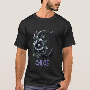 Camiseta Letra Floral Negra Chloe Alphabet Girl Name