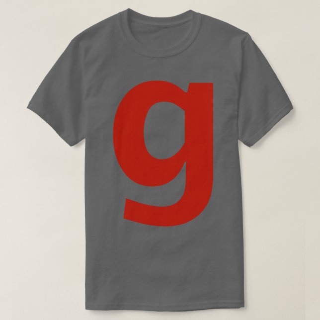 Camiseta Letra g em texto vermelho Tipografia mínima (Frente do Design)