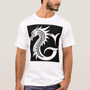 Camiseta Letra G Estilizada com Dragão, Alfabeto de Dragão,