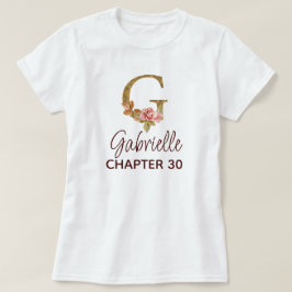 Camiseta Letra G Monograma Dourado Rosas Rosa Natalício