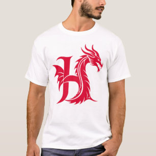 Camiseta Letra H Estilizada com Dragão, Alfabeto de Dragão,