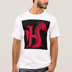 Camiseta Letra H Estilizada com Dragão, Alfabeto de Dragão,