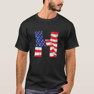 Camiseta Letra H Maiúscula Alfabet Eua American Flag Monsen