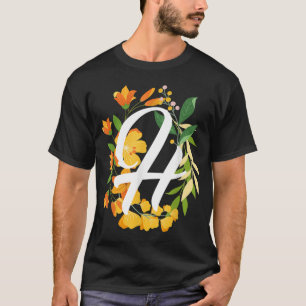 Camiseta Letra H Maiúscula Flores de Alfabeto Monograma Ini