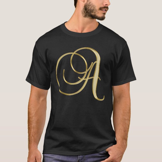 Camiseta Letra Inicial A Dourada Monograma (Frente)