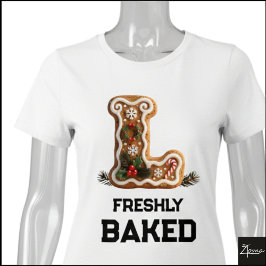 Camiseta Letra Inicial de Biscoito de Gengibre Natal L