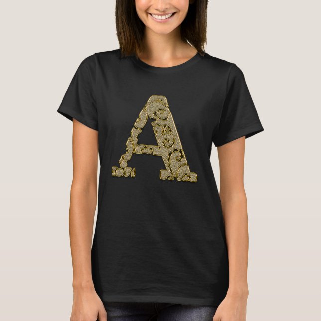 Camiseta Letra Inicial de Monograma A Dourado 1 (Frente)