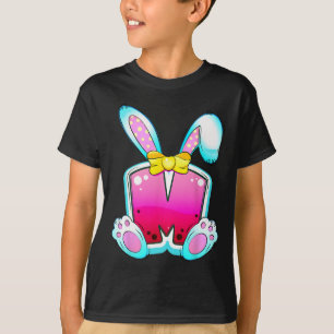Camiseta Letra Inicial M Alfabeto de Páscoa Fofo Coquette E