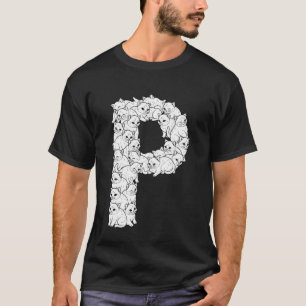 Camiseta Letra Inicial Maiúscula P Gato Engraçado Amante de