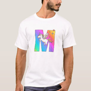 Camiseta Letra Inicial Monograma de Unicórnio M Inicial Men