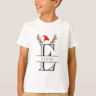 Camiseta Letra Inicial Personalizada E Chapéu de Papai Noel