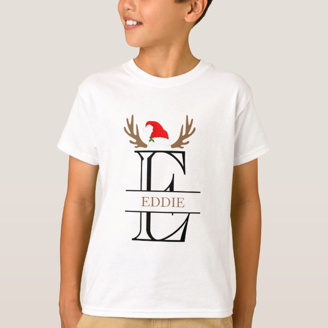Camiseta Letra Inicial Personalizada E Chapéu de Papai Noel (Frente)