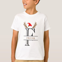 Camiseta Letra inicial personalizada F Antlers Santa Hat