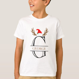 Camiseta Letra Inicial Personalizada G Chapéu de Natal Antl