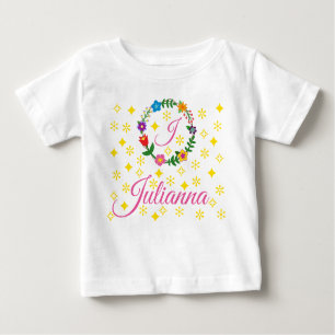 Camiseta Letra J, Julianna, Chá, Flores e Estrelas