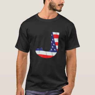 Camiseta Letra J Maiúscula Alfabet Eua American Flag Monsen