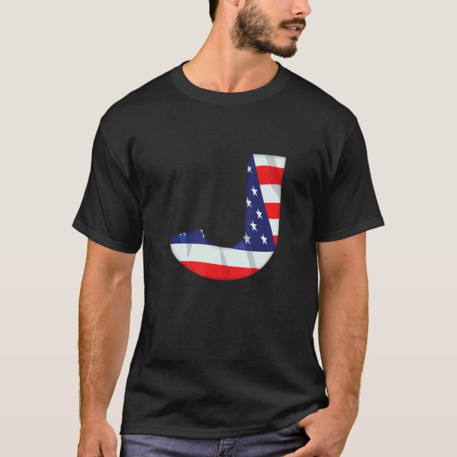 Camiseta Letra J Maiúscula Alfabet Eua American Flag Monsen (Frente)