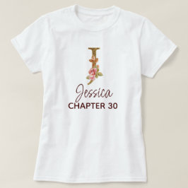Camiseta Letra J Monograma Dourada Rosas Rosa Aniversário
