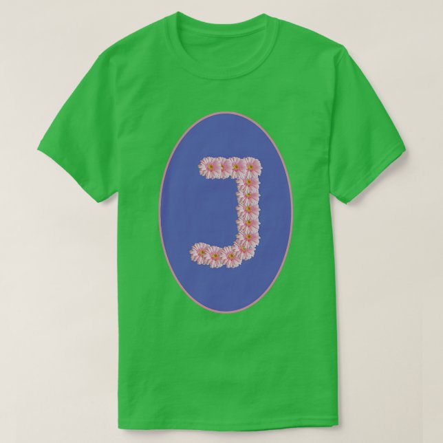 Camiseta Letra J Pink Gerbera Daisy Monograma (Frente do Design)