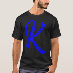 Camiseta Letra K alfabeto grande azul gráfico inicial