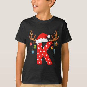 Camiseta Letra K Monograma De Natal Alfabeto Inicial Orname