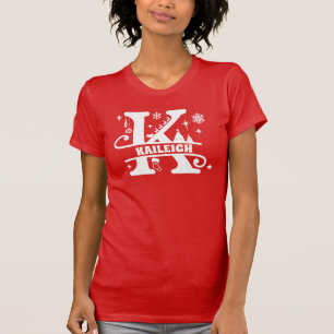 Camiseta Letra K Monograma de Natal Nome Inicial Vermelho  