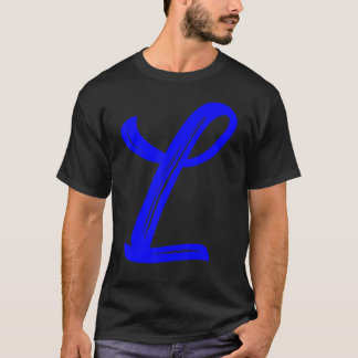 Camiseta Letra L alfabeto grande azul gráfico inicial