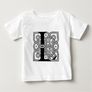 Camiseta Letra L Monograma Impressão de Nó Celta Vintage