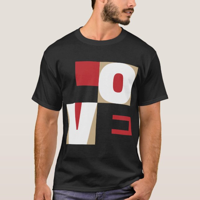 Camiseta Letra Love Art Contemporâneo Red Black Dourada Des (Frente)