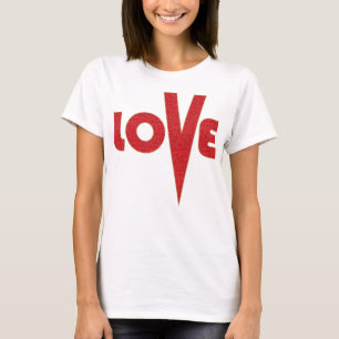 Camiseta Letra Love Art High V Red And Dourado Glitter