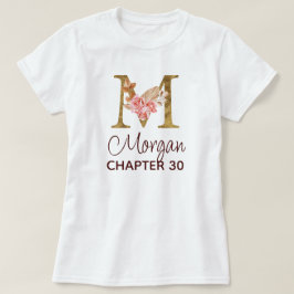 Camiseta Letra M Monograma Dourado Rosas Rosa Claro Anivers