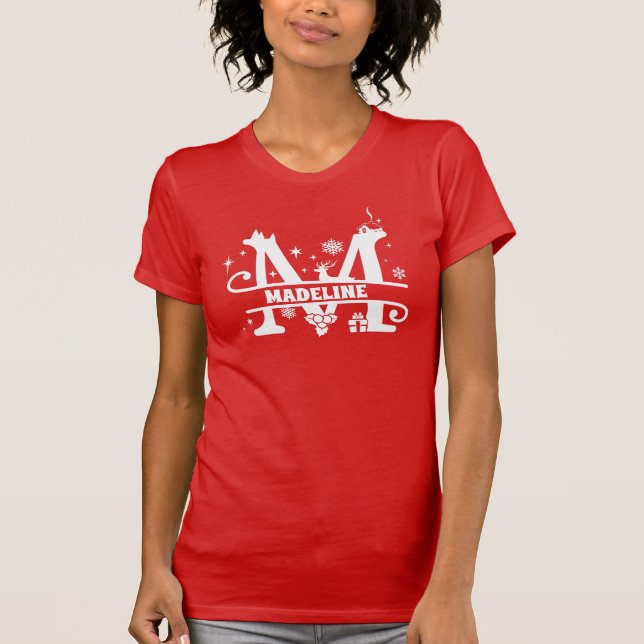 Camiseta Letra M Monograma Monograma Nome inicial Vermelho (Frente)